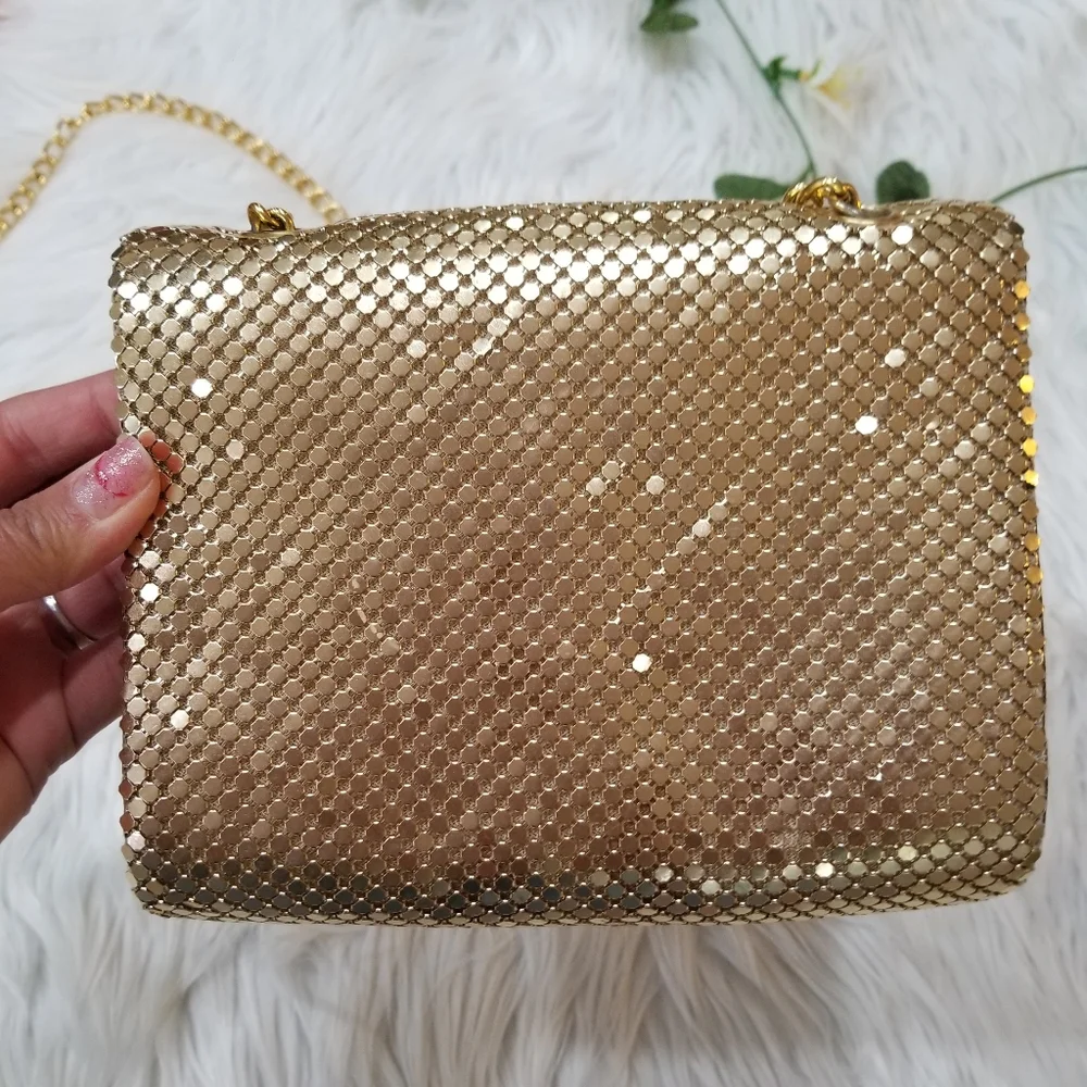 Gold Mesh Evening Clucht Crossbody Bag.